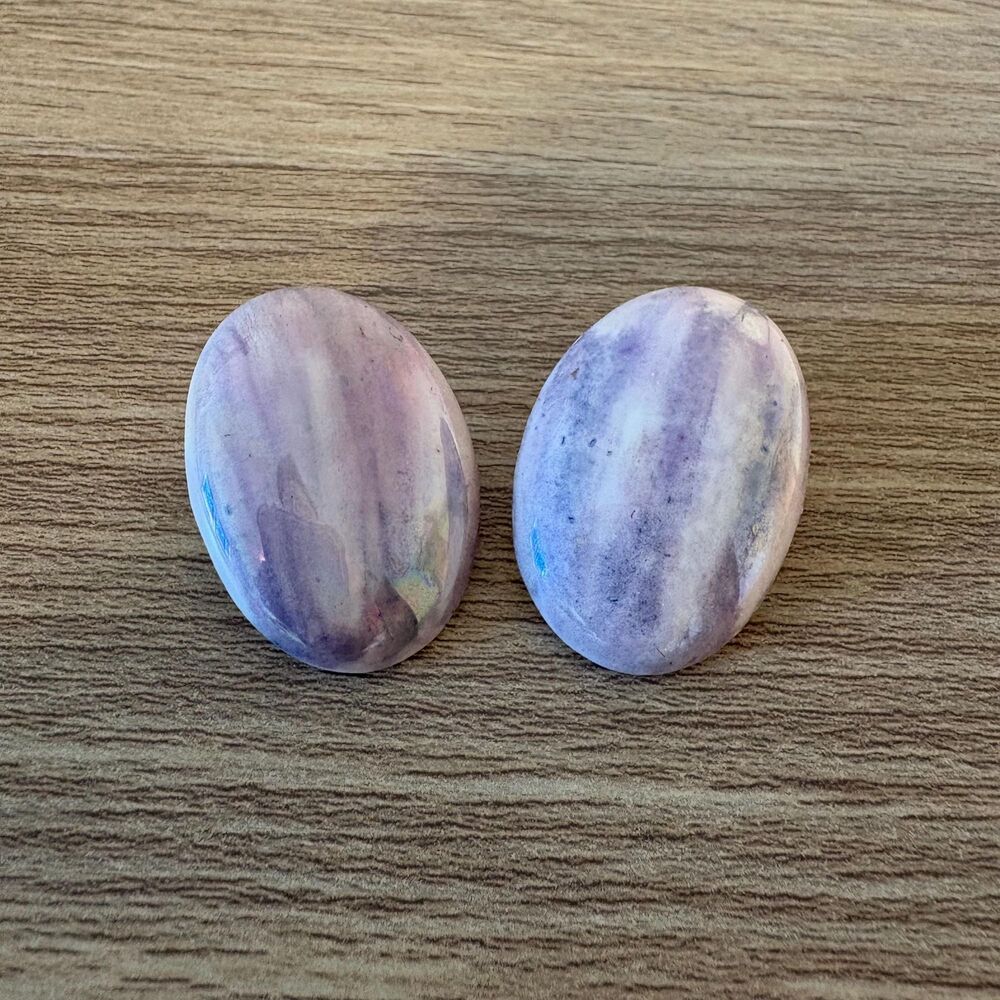 Vintage Lavender Marbled Oval Earrings Iridescent Statement Jewelry, Retro 80s